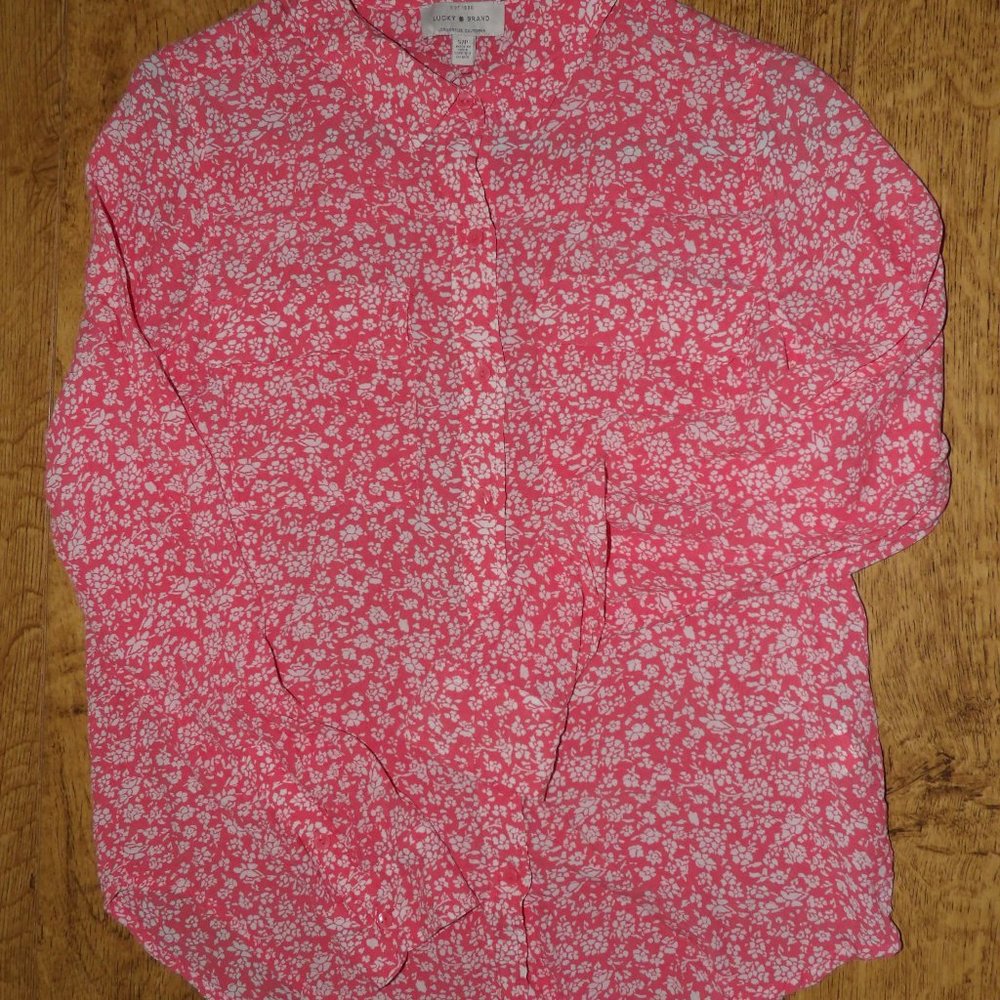 Lucky Brand Pink Floral Blouse LS, S/P